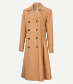Women's Beige Double-Breasted Wool Overcoat
