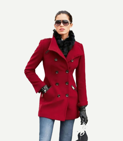 Women's Double-Breasted Red Wool Coat