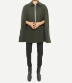 Olive Green Wool Women Cape Coat