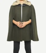 Olive Green Wool Women Cape Coat