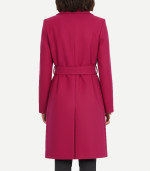 Women's Pink Notch Lapel Wool Wrap Coat