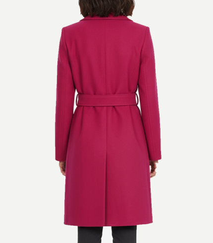 Women's Pink Notch Lapel Wool Wrap Coat