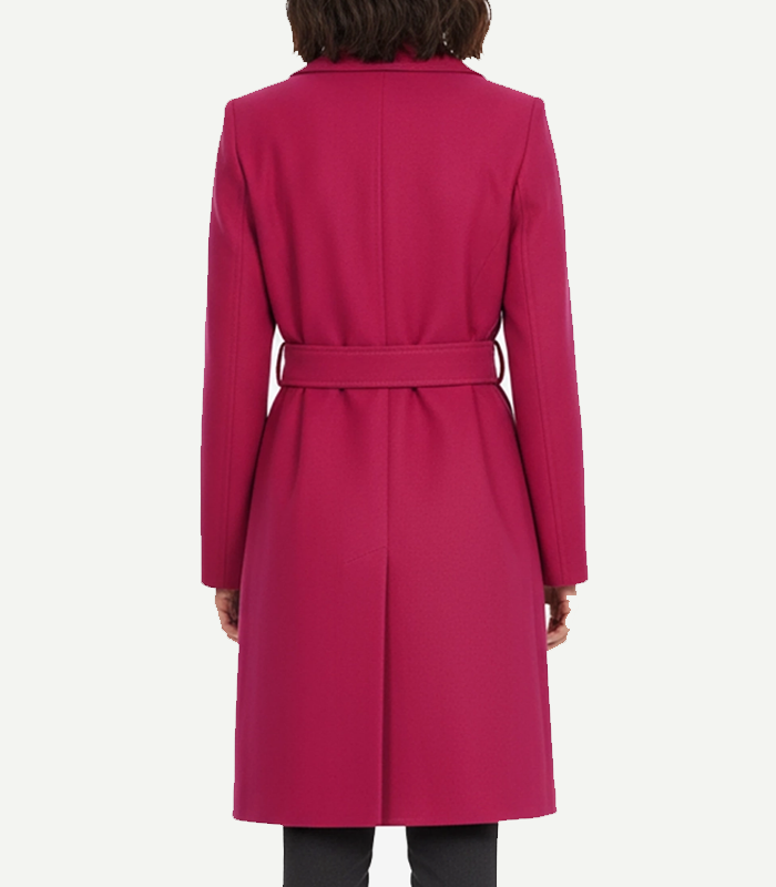 Women's Pink Notch Lapel Wool Wrap Coat