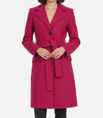 Women's Pink Notch Lapel Wool Wrap Coat