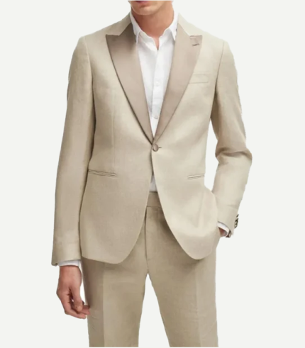David Trendy Beige Wedding Suit