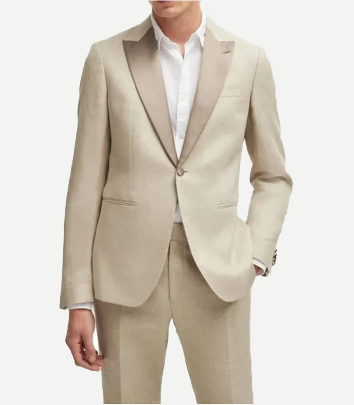 David Trendy Beige Wedding Suit