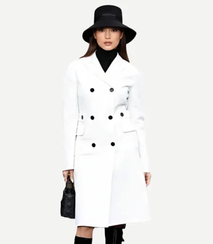 Unstoppable Premiere Jennifer Lopez Double Breasted White Coat