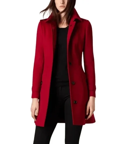 Luxurious Red Long Wool Coat
