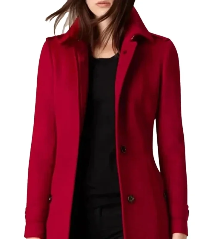 Luxurious Red Long Wool Coat