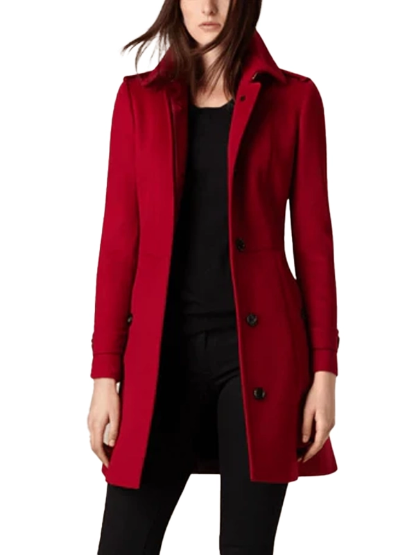 Luxurious Red Long Wool Coat
