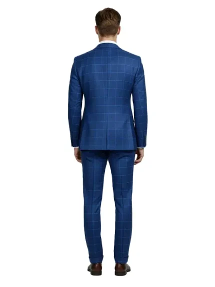 Back view of a blue checks Seersucker Style Suit featuring a clean, tailored finish.