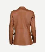 Brown Leather Blazer featuring a rich mahogany finish, sharp notch lapels, and a sleek single-breasted tailored fit.