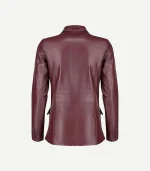 Burgundy Leather Blazer featuring structured shoulders and a streamlined silhouette in a rich, dark berry-toned leather.