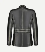 Distressed Black Leather Blazer featuring a minimalist design and a premium vintage surface in a rich, dark slate-black.
