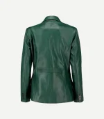 Green Leather Blazer featuring a minimalist design and a premium polished surface in a vibrant, rich hunter green.