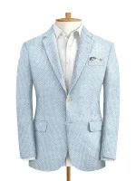 A men's Light Blue Seersucker Style Suit perfect for summer weddings and events.