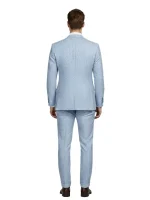 Back view of a Light Blue Seersucker Style Suit showing the slim fit and dual vents.