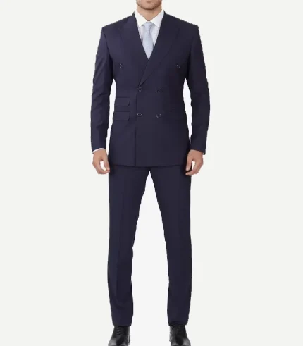 A sharp Dark Blue Double Breasted Suit Peak Lapel featuring a classic six-button design and a modern tailored fit.