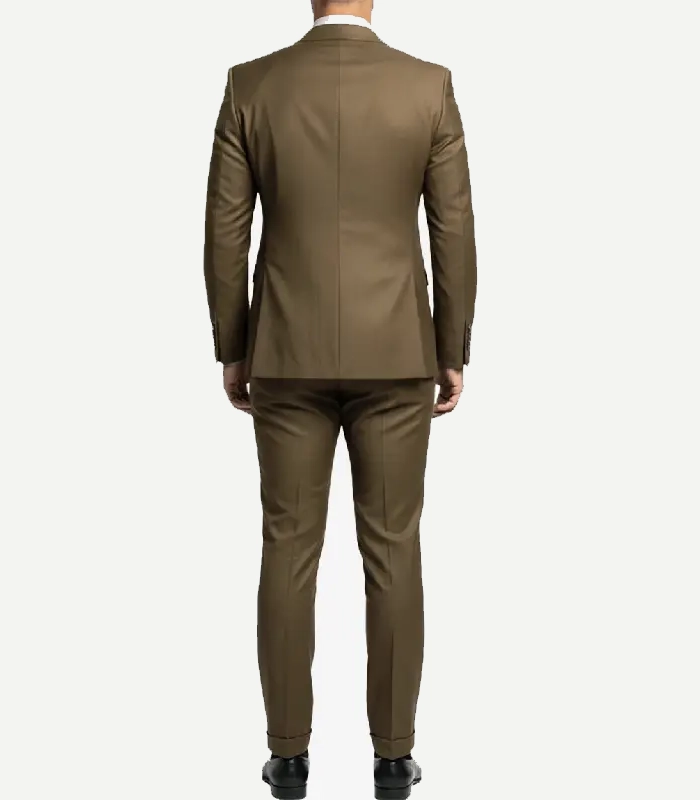 Front view of a Men’s Brown Peak Lapel 2 Piece Suit Double Breasted designed for a sharp and commanding silhouette.
