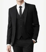 Mens Single Button 3 Piece Black Suit