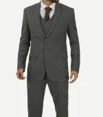Front view of a Men’s Gray Gangster Suit showing the two-button jacket closure and the coordinated three-piece set.