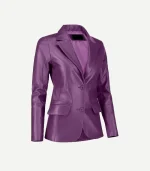 Purple Leather Blazer featuring a minimalist design and a premium polished surface in a deep, dark berry-purple tone.