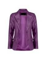 Front view of Purple Leather Blazer with soft inner lining