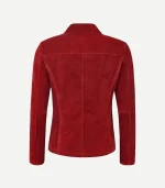 Red Suede Blazer styled with a minimalist design and a premium velvety surface in a rich, dark burgundy-red tone.