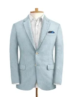 A high-quality Sky Blue Seersucker Style Suit for men featuring a breathable texture.