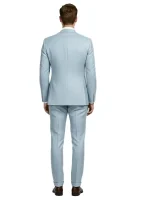 Back view of a Sky Blue Seersucker Style Suit highlighting the dual vent detail.