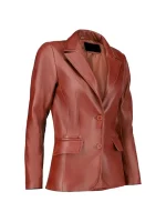 Angled view of Tan Leather Blazer with two-button closure
