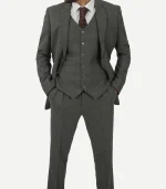 A Three-Piece Two-Button Gray Gangster Suit with a matching vest and trousers for a bold, vintage-inspired look.
