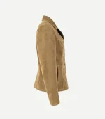 Beige Suede Blazer styled with a minimalist design and a sleek, neutral tan tone in a premium suede leather material.