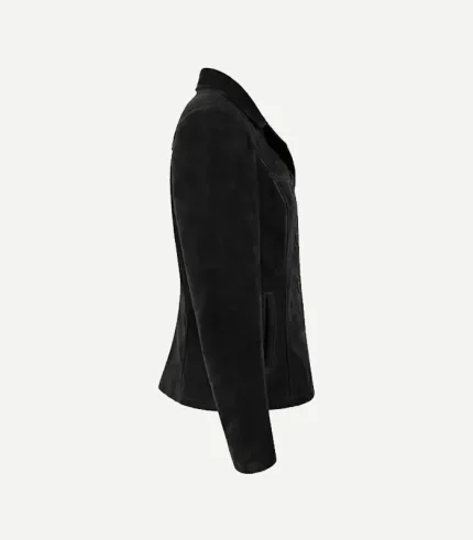 Black Suede Blazer showing a front view with high-quality tonal buttons and precision stitching in a deep onyx tone.