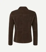 Brown Suede Blazer showing a front view with high-quality tonal buttons and precision stitching in a deep espresso shade.