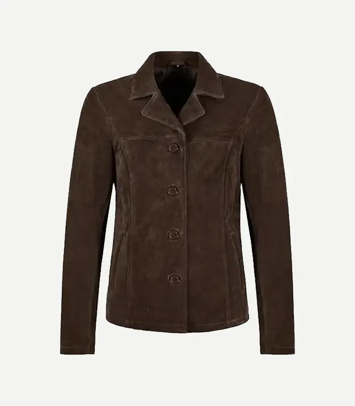 Womens Brown Suede Blazer Brown Suede Blazer styled with a minimalist design and a premium velvety surface in a warm, rustic walnut brown.