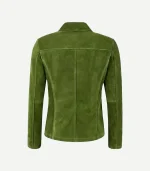 Green Suede Blazer styled with a minimalist design and a premium velvety surface in a vibrant, rich pine green.