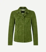Green Suede Blazer in a deep forest shade featuring a soft-touch matte finish and a modern tailored silhouette.