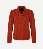 Orange Suede Blazer showing a front view with high-quality tonal buttons and precision stitching in a deep rust tone.