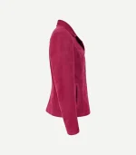 Pink Suede Blazer in a soft blush tone featuring a velvety matte finish and a modern tailored silhouette for women.