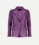 Purple Leather Blazer showing a front view with high-quality tonal buttons and precision stitching in a vibrant violet shade.