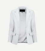 White Leather Blazer for women in a soft milk-white tone featuring sharp notch lapels and a tailored, modern fit.