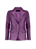 Front buttoned womens Purple Leather Blazer with flap pockets