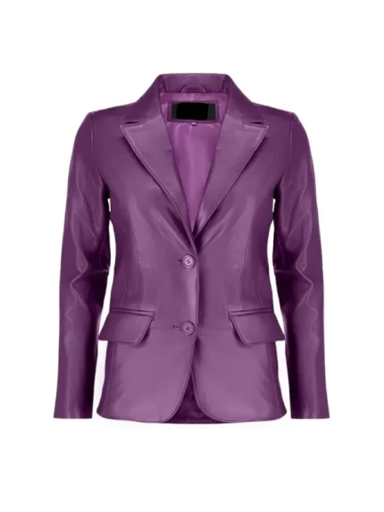 Front buttoned womens Purple Leather Blazer with flap pockets