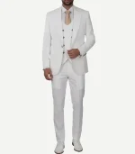 A Mens Antonio Peak Lapel Off White 3 Piece Suit designed for a polished and high-quality wedding look.