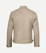 Biker Style Beige Leather Jacket featuring a premium sand-toned finish and a high-status tailored silhouette for a sharp cinematic profile.