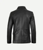 A Mens Black Leather Blazer featuring a smooth, polished finish and high-quality stitching for a refined appearance.