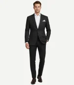 A professional Black Seersucker Style Suit with a classic textured finish and a comfortable, airy design.