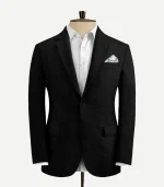 A matching Black Seersucker Style Suit featuring a slim jacket and trousers in a breathable puckered fabric.