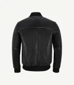 Black Leather Bomber Jacket for men showcasing a masculine tailored fit and heavy-duty metallic zipper hardware.